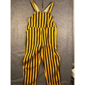 GAME BIBS Mens Yellow Black Striped Cotton Overalls Bib Pants Size 2XL